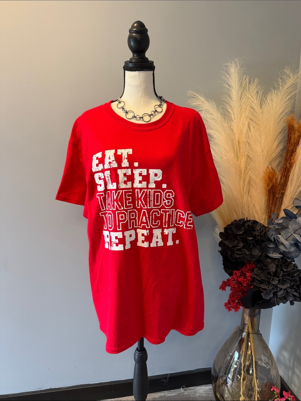 Gildan Red Short-Sleeve Graphic Tee with White Text